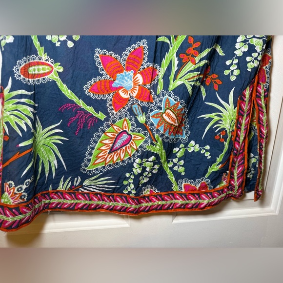 Gretchen Scott SMALL Princess Print Blouse Tunic Floral V Neck Navy Orange BOHO - Picture 4 of 7